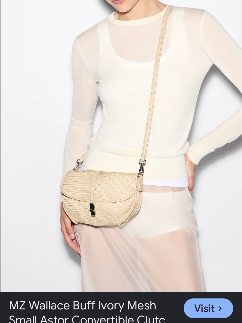 MZ Wallace Buff Ivory Mesh Small Astor Convertible Clutch